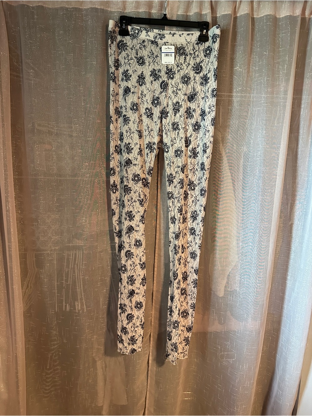 Free People Cream Leggings with Navy Floral Motif